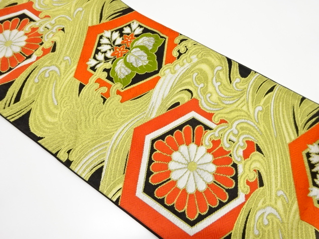 JAPANESE KIMONO / ANTIQUE FUKURO OBI / WOVEN ROUGH WAVE